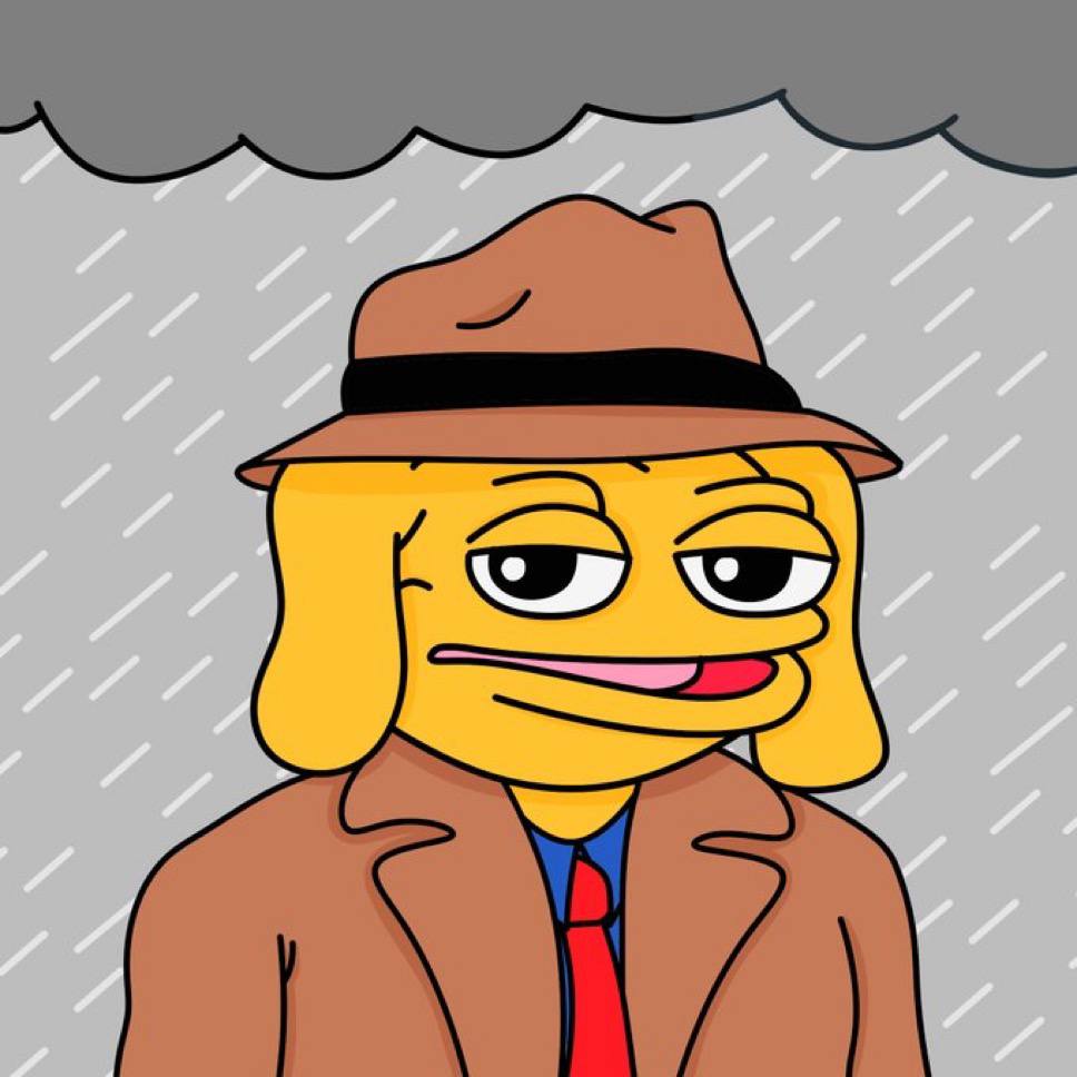Andy in a detective hat standing in the rain